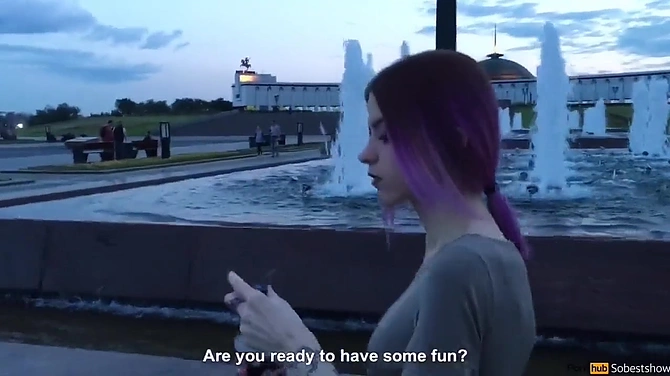 Бесстыжая Freya Stein делает минет парню ночью на улице с риском спалиться