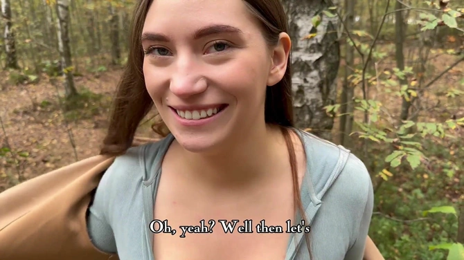 Беспомощная телка заблудилась в лесу и ебется за подмогу